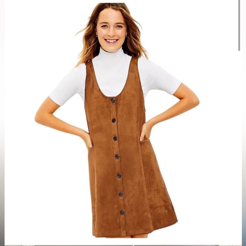 Brown Button-Front Suede Dress